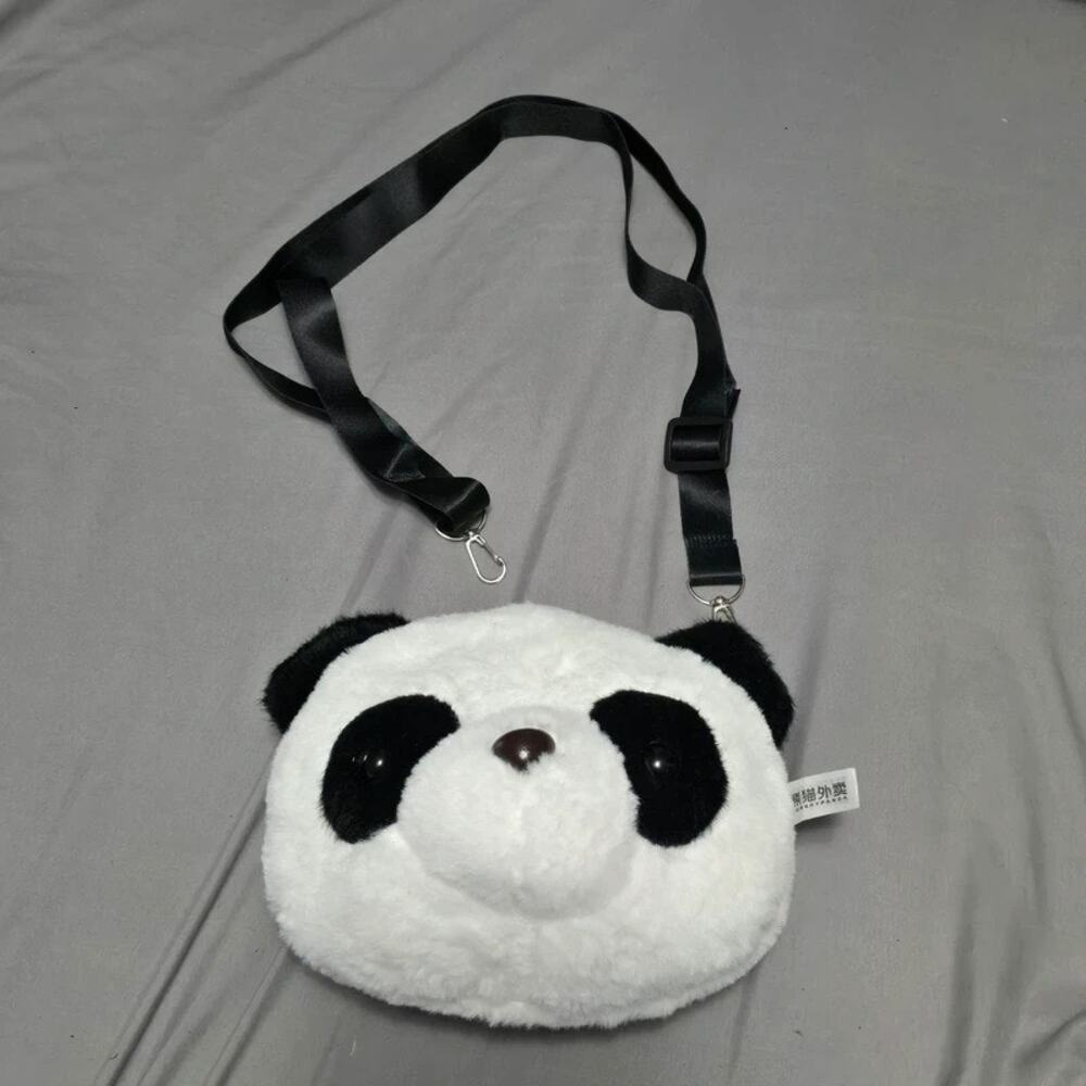 Hungry Panda Plush Crossbody Bag Fuzzy Bear Shoulder Purse Kawaii Animal Handbag